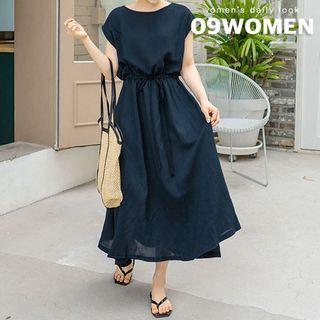 Plus Size Cap-sleeve Long Linen Dress