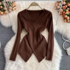 Long Sleeve Plain Wrapped Knit Top