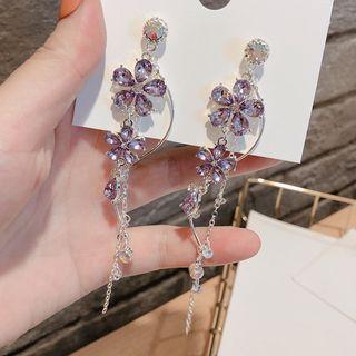 Rhinestone Flower Drop Earring 1 Pair - Purple - One Size