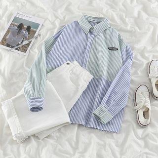 Striped Panel Shirt Stripes - White & Blue - One Size
