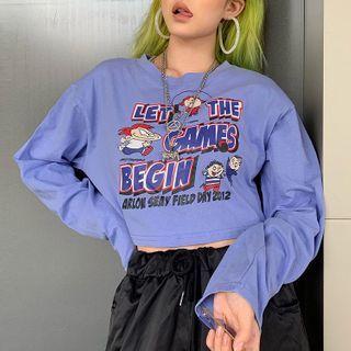 Cartoon Print Long-sleeve Crop T-shirt