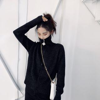 Plain Long-sleeve Loose-fit Zip Sweater As Figure - One Size
