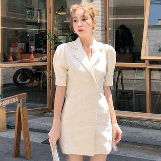 Puff-sleeve Double-breasted Mini Coatdress