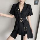Short-sleeve Safety Pin-accent A-line Mini Dress