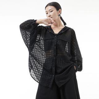 Hooded Plaid Sheer Blouse
