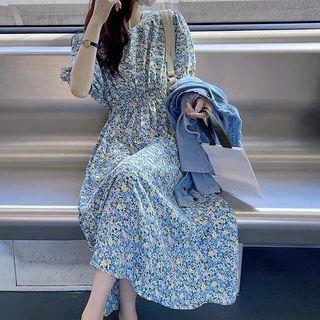 Floral Short-sleeve Chiffon Maxi Dress