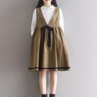 Bow Accent Corduroy Pinafore Dress
