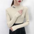 Long-sleeve Letter Embroidered Knit Top