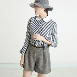 Faux-pearl Detail Striped Shirt