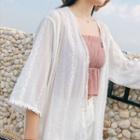 Lace 3/4-sleeve Open Front Chiffon Jacket White - One Size