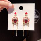 Chinese Opera Mask Drop Earring E1468 - 1 Pair - Gold - One Size