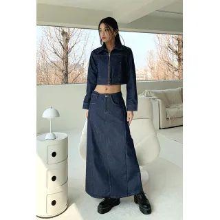 Stitched A-line Maxi Denim Skirt