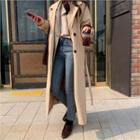 Notched-lapel Double-breasted Trench Coat With Belt Beige - One Size