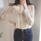 Faux-pearl Buttoned Sheer Lace Blouse