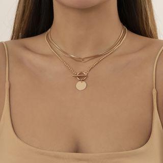 Set: Disc Pendant Alloy Choker + Layered Alloy Choker