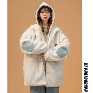 Mock Two-piece Hooded Zip-up Fleece Jacket