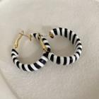 Striped Alloy Hoop Earring 1 Pair - Silver Stud - Black & White - One Size