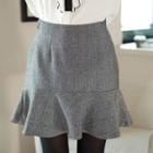 Band-waist Ruffle-hem Herringbone Skirt