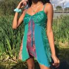 Spaghetti Strap V-neck Tie-front Floral Print Paneled Mini Dress