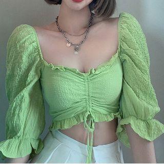 Off-shoulder Ruched Cropped Blouse As Shown In Figure - One Size