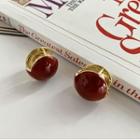 Round Stud Earring (various Designs) 1 Pair - Wine Red - One Size