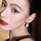 Bow Heart Drop Earring 1 Pair - Gold & Black & Milk Brown - One Size