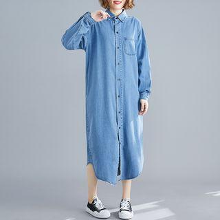 Plain Denim Medium Maxi Dress As Shown In Figure - F