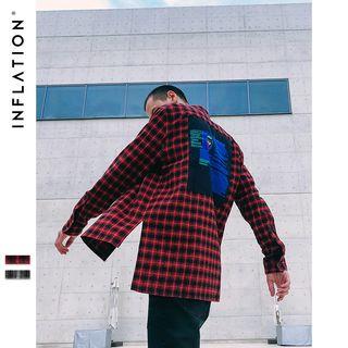 Dip-back Patched Plaid Shirt