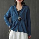 Linen Cardigan With Bow Brooch