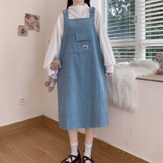 Mock-neck Sweatshirt / Pocket Detail Midi Overall Dress