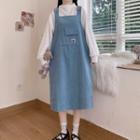 Mock-neck Sweatshirt / Pocket Detail Midi Overall Dress