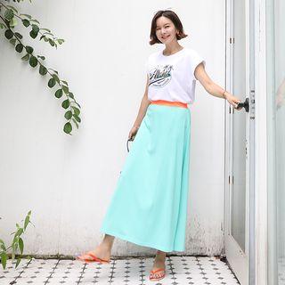Band-waist Contrast-trim Cotton Skirt