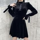 Long-sleeve Embroidered Velvet Mini Dress