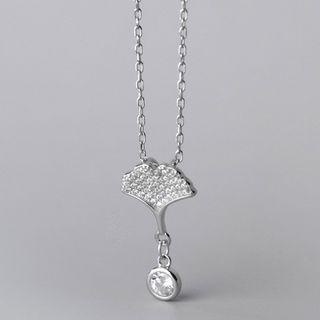 Leaf Rhinestone Pendant Sterling Silver Necklace S925 Silver - Necklace - Silver - One Size
