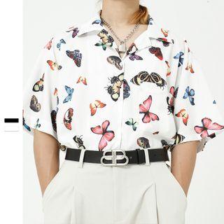 Butterfly Printed Short-sleeve Shirt
