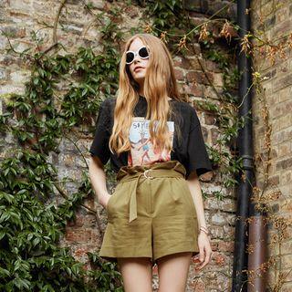 Cuff-hem Linen Blend Shorts With Sash