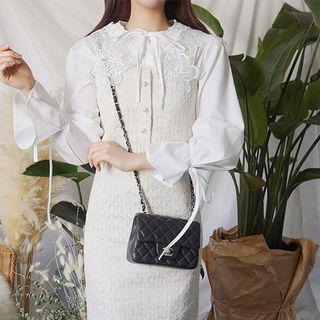 Tie-front Embroidered-collar Blouse