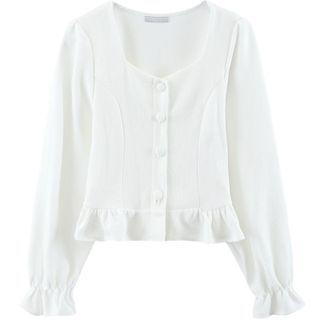 Ruffle Trim Cropped Sweatshirt