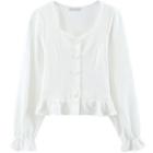 Ruffle Trim Cropped Sweatshirt
