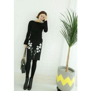 Floral Print Knit Skirt