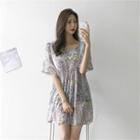 Lace-trim Floral Chiffon Mini Dress