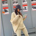 Drop-shoulder Punched-trim Sweater