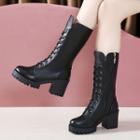 Platform Chunky-heel Mid-calf Lace-up Boots