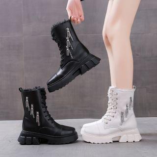 Fleece Lined Platform Lace Up Short Boots