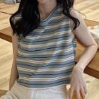 Round Neck Sleeveless Striped T-shirt