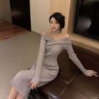 Choker-neck Ribbed Midi Knit Dress