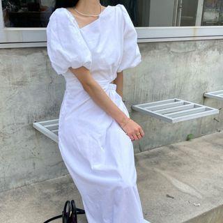 Short-sleeve Asymmetrical Cutout Maxi A-line Dress