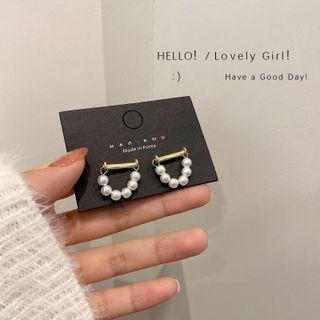Sterling Silver Faux Pearl Stud Earring 1 Pair - Gold - One Size