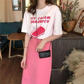 Printed Short-sleeve T-shirt / Midi Straight-fit Skirt