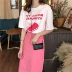 Printed Short-sleeve T-shirt / Midi Straight-fit Skirt